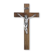WALNUT CRUCIFIX WITH ANTIQUED GENUINE PEWTER CORPUS - 12"