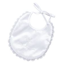 BAPTISMAL BIB WITH EMBOSSED CROSS AND LACE TRIM