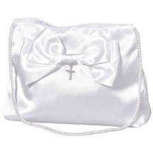 FIRST COMMUNION PURSE WITH BOW AND BEADED STRAP