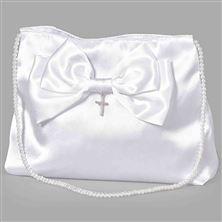 FIRST COMMUNION PURSE WITH BOW AND BEADED STRAP