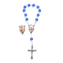 POPE LEO XIV SAPHIRE GLASS BEAD AUTO ROSARY