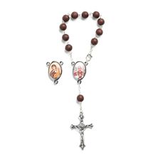 POPE LEO XIV BROWN WOOD BEAD AUTO ROSARY