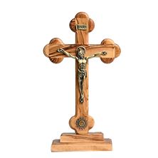 OLIVE WOOD TWO-SIDED ALTAR CRUCIFIX WITH RELIC