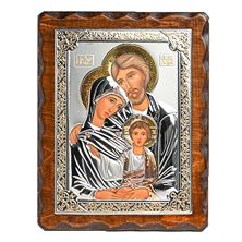 HOLY FAMILY SILVER ICON WITH COLOR (6¾” x 8½”)
