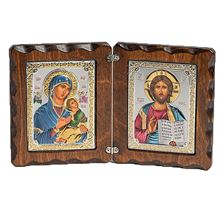 CHRIST THE TEACHER AND OUR LADY OF PERPETUAL HELP SILVER ICON DIPTYCH WITH COLOR - 5 7/8”