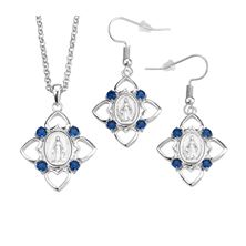 MIRACULOUS MEDAL WITH HEARTS PENDANT AND EARRING SET