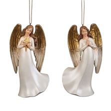 IVORY ANGEL ORNAMENTS WITH GOLD WINGS -SET OF 2 (4 1/4")