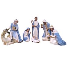 BLUE and CHAMPAGNE SIX-PIECE NATIVITY - 9 1/4"