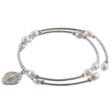 WHITE FRESHWATER PEARL DOUBLE WRAP BRACELET WITH MIRACULOUS MEDAL