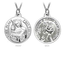 STERLING SILVER ST. CLARE and ST. FRANCIS DUAL MEDAL ON AN 18"  CHAIN