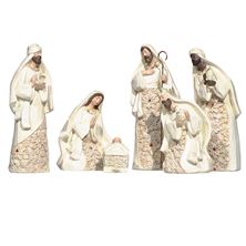 SIX PIECE NATIVITY SET WITH POINSETTIA PATTERN