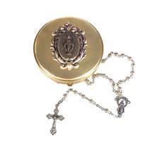 VINTAGE MIRACULOUS MEDAL ROSARY BOX AND ROSARY