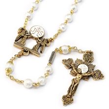 EUCHARISTIC GOLD TONE ROSARY