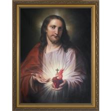 AUSTRIAN SACRED HEART  GOLD FRAMED ART - 10 x 12
