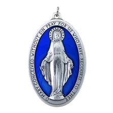 LARGE MIRACULOUS MEDAL WITH BLUE ENAMEL - 3½"