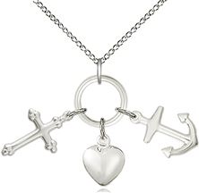 STERLING SILVER FAITH, HOPE and CHARITY PENDANT WITH CHAIN - 1 3/8" x 1 5/8"