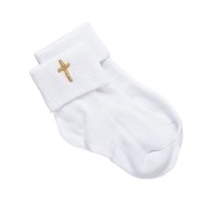 BABY BAPTISMAL SOCKS EMBROIDERED WITH GOLD CROSS