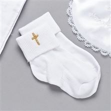BABY BAPTISMAL SOCKS EMBROIDERED WITH GOLD CROSS