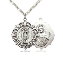 STERLING SILVER OUR LADY OF GUADALUPE PENDANT WITH CHAIN - 1 1/4" x 1 1/8"