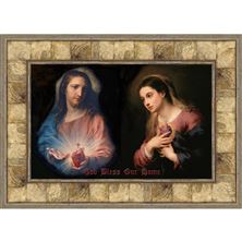 "GOD BLESS OUR HOME" SACRED AND IMMACULATE HEARTS FRAMED PRINT