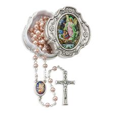 PINK GUARDIAN ANGEL ROSARY WITH BOX