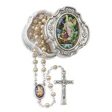 WHITE GUARDIAN ANGEL ROSARY WITH BOX