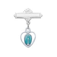 STERLING SILVER BABY PIN - BLUE MIRACULOUS MEDAL