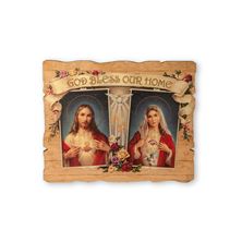 THE SACRED HEARTS VINTAGE WOOD PLAQUE - 5 1/4" x 4 1/4"