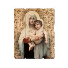 MADONNA OF THE ROSES VINTAGE WOOD PLAQUE - 9"