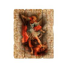 ST. MICHAEL VINTAGE WOOD PLAQUE - 9"