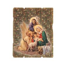 HOLY FAMILY VINTAGE WOOD PLAQUE 7½” x 9”