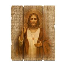 SACRED HEART OF JESUS VINTAGE WOOD PLAQUE - 14"