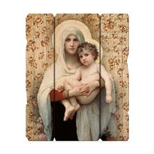 MADONNA OF THE ROSES VINTAGE WOOD PLAQUE - 14"