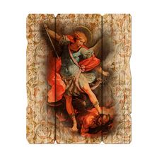 ST. MICHAEL VINTAGE WOOD PLAQUE -  11¼” x 14"