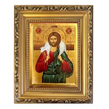 CHRIST THE GOOD SHEPHERD - FRAMED GREEK ICON 5 ¾” x 7 ¼"