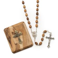 OLIVE WOOD ROSARY WITH BOX