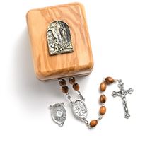 OLIVE WOOD LOURDES ROSARY AND BOX