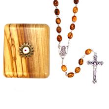 OLIVE WOOD ROSARY AND BOX WITH BETHLEHEM STAR