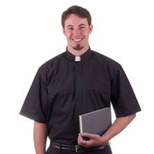 MAN'S BLACK CLERIC SHIRT (100% COTTON) - SHORT SLEEVE