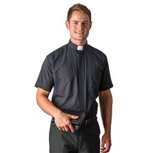 MAN'S BLACK CLERIC SHIRT - SHORT SLEEVE