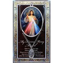 DIVINE MERCY HAND ENGRAVED PEWTER MEDAL ON 24” CHAIN – WITH PAMPHLET