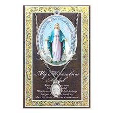 MIRACULOUS MEDAL HAND ENGRAVED PEWTER MEDAL ON 18” CHAIN – WITH PAMPHLET
