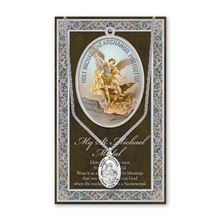 ST. MICHAEL HAND ENGRAVED PEWTER MEDAL ON 24” CHAIN – WITH PAMPHLET