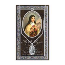 ST. THERESE HAND ENGRAVED PEWTER MEDAL ON 18” CHAIN – WITH PAMPHLET