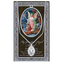GUARDIAN ANGEL HAND ENGRAVED PEWTER MEDAL ON 24” CHAIN – WITH PAMPHLET