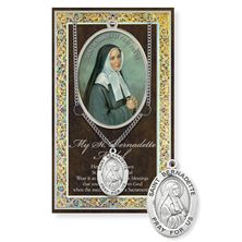 ST. BERNADETTE HAND ENGRAVED PEWTER MEDAL ON 18” CHAIN – WITH PAMPHLET