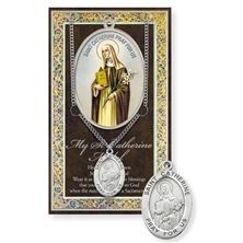 ST. CATHERINE OF SIENA HAND ENGRAVED PEWTER MEDAL ON 18” CHAIN – WITH PAMPHLET