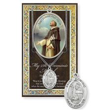 ST. DOMINIC HAND ENGRAVED PEWTER MEDAL ON 24” CHAIN – WITH PAMPHLET
