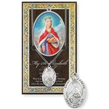 ST. ELIZABETH OF HUNGARY HAND ENGRAVED PEWTER MEDAL ON 24” CHAIN – WITH PAMPHLET