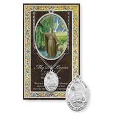 ST. KEVIN HAND ENGRAVED PEWTER MEDAL ON 24” CHAIN – WITH PAMPHLET